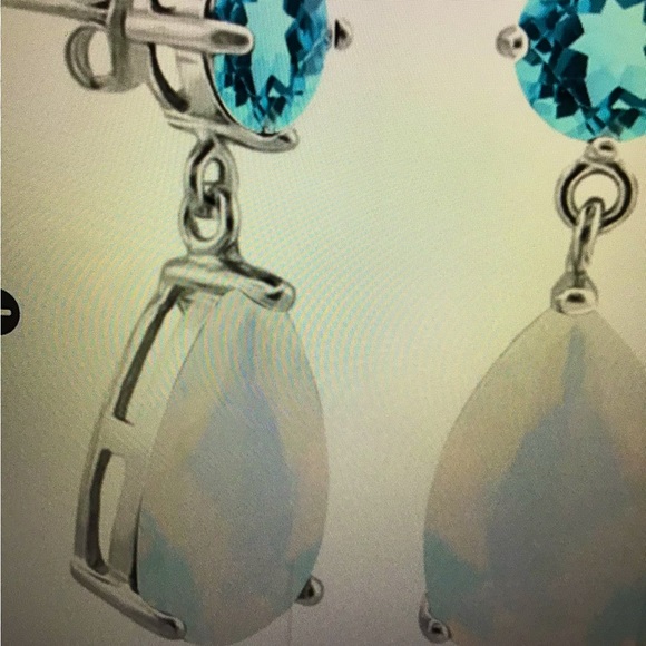 Gorgeous Ladies Platinum Topaz & Opal Designer Earrings - Picture 5 of 7